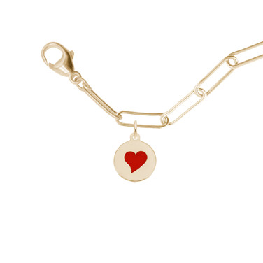 7" 14K Yellow Gold Paperclip Charm Bracelet w/ Petite Initial Disc Heart Charm by Rembrandt