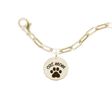 7" Gold Plated Sterling Silver Charm Bracelet w/ Cat Mom Charm by Rembrandt
