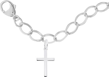 7" Sterling Silver Charm Bracelet w/ Cross Charm by Rembrandt