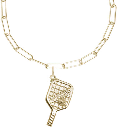 18" Gold Plated Sterling Silver Charm Necklace w/ Medium Pickleball Paddle Charm by Rembrandt