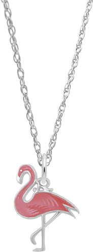 18" Sterling Silver Charm Necklace w/ Painted Flamingo Charm by Rembrandt
