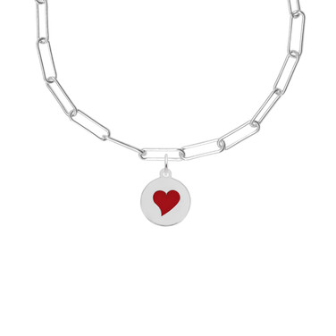 18" Sterling Silver Charm Necklace w/ Petite Disc Painted Heart Charm by Rembrandt