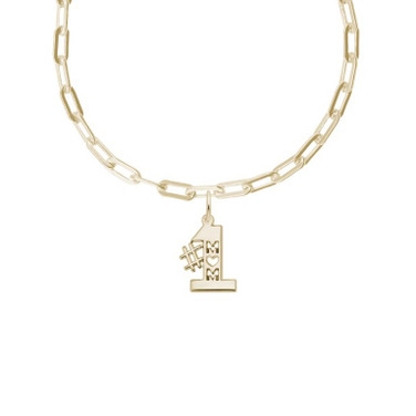 18" Gold Plated Sterling Silver Paperclip Charm Necklace w/ Number One Mom Charm by Rembrandt
