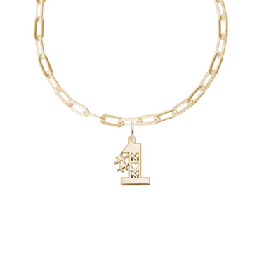 18" 14K Yellow Gold Paperclip Charm Necklace w/ Number One Mom Charm by Rembrandt
