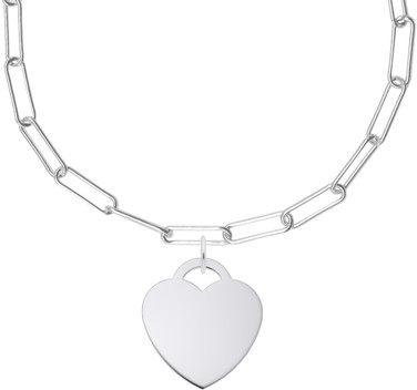 18" Sterling Silver Paperclip Charm Necklace w/ Large Heart Charm by Rembrandt