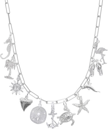 18" Sterling Silver Charm Necklace w/ 11 Nautical Charms by Rembrandt