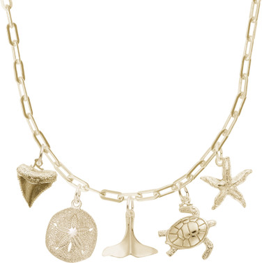 18" Gold Plated Sterling Silver Charm Necklace w/ 5 Nautical Charms by Rembrandt