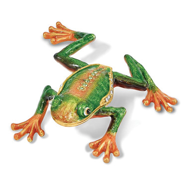 Luxury Giftware by Jere Bejeweled FESTER Frog Trinket Box with Matching 18 inch Necklace