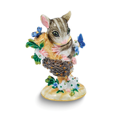 Luxury Giftware by Jere Bejeweled GRACE THE GLIDER Sugar Glider with Flowers Trinket Box with Matching 18 inch Necklace