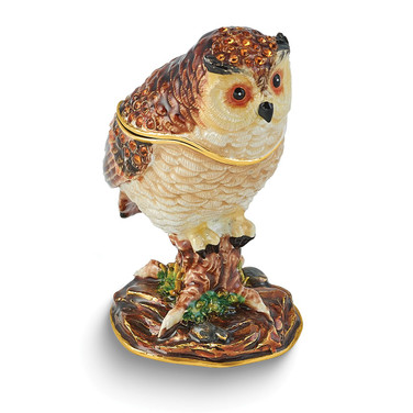 Luxury Giftware by Jere Bejeweled BRODWIN Owl Trinket Box with Matching 18 inch Necklace