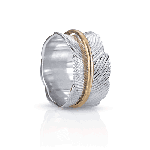 EDEN - Leaf Sterling Silver & 10K Yellow Gold - MeditationRing (Spinner Ring) — additional view