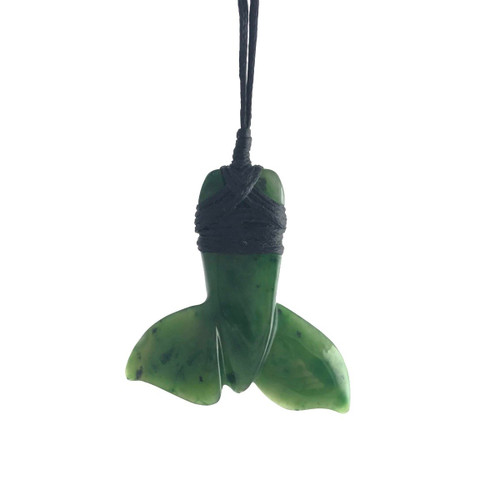 1.5 inch Natural Untreated Nephrite Jade Whale Tail Pendant