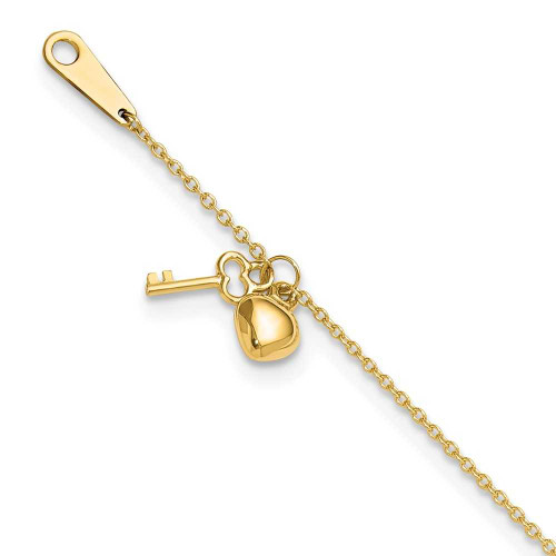 Image of 10" 14K Yellow Gold Heart and Key Anklet