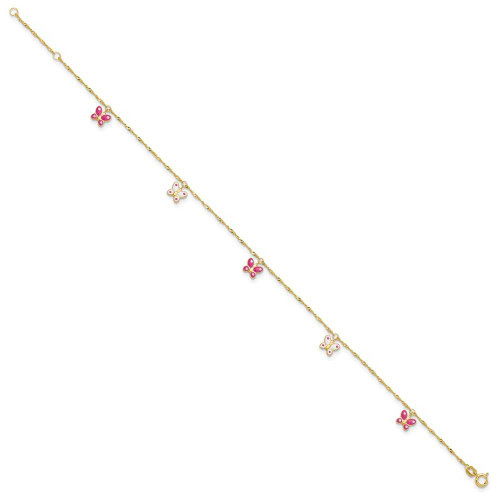 Image of 10" Adjustable 14K Yellow Gold Enameled Butterfly Anklet