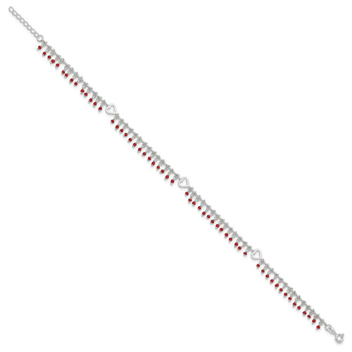 Image of 10" Sterling Silver Anklet with Red Bead Dangle Charms