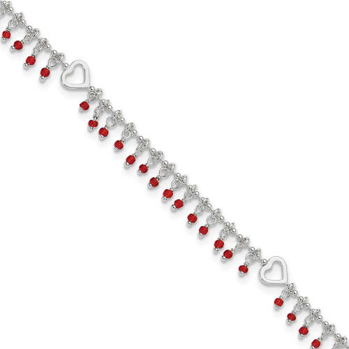 Image of 10" Sterling Silver Anklet with Red Bead Dangle Charms