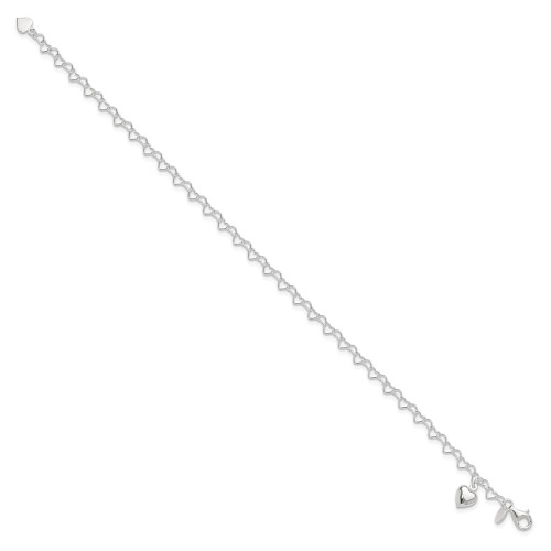 Image of 10" Sterling Silver Heart-link w/ Heart Charm Anklet