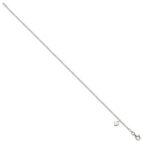 Image of 10" Sterling Silver Polished Dangling Hearts on Figaro Anklet