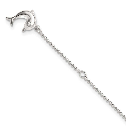 Image of 10" Sterling Silver Polished Dolphin Anklet