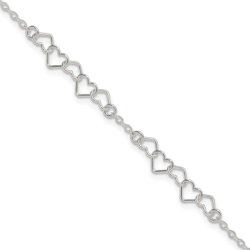 Image of 10" Sterling Silver Polished Fancy Heart Link Anklet