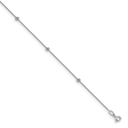 Image of 10"+1" 14K White Gold Shiny-Cut Beaded Anklet