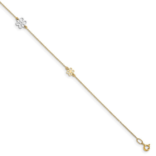 Image of 10"+1" 14K Yellow & White Gold Polished Flower Anklet