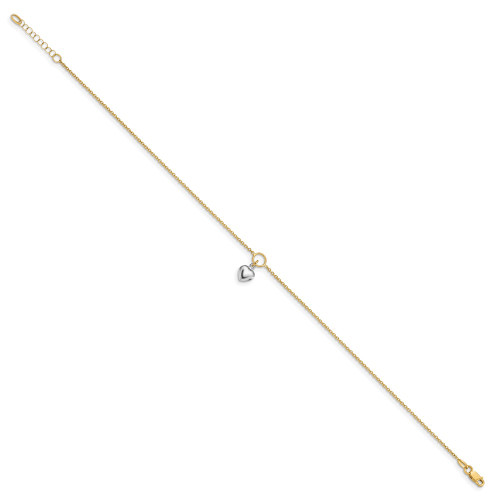 Image of 10"+1" 14K Yellow & White Gold Polished Heart Anklet