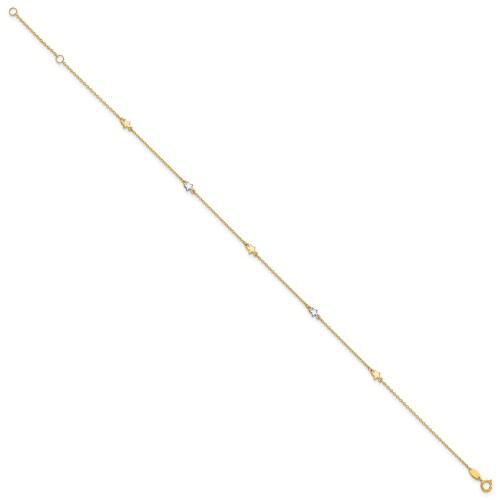 Image of 10"+1" 14K Yellow & White Gold Polished Star Anklet