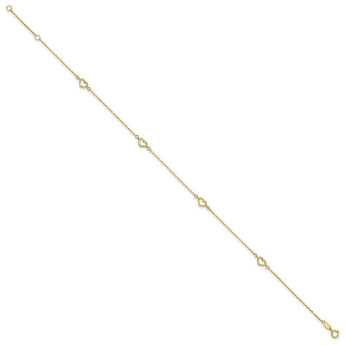 Image of 10"+1" 14K Yellow Gold Heart Anklet