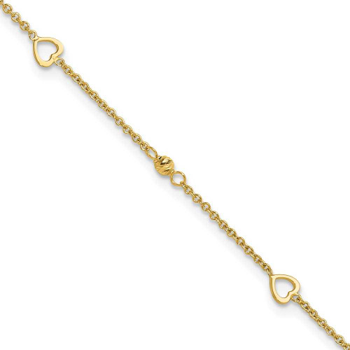 Image of 10"+1" 14K Yellow Gold Polished & Shiny-Cut Hearts Anklet