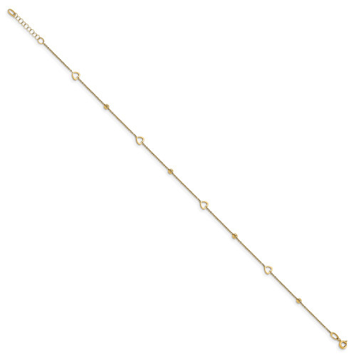 Image of 10"+1" 14K Yellow Gold Polished and Shiny-Cut Heart Anklet