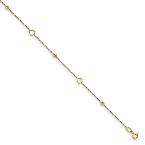 Image of 10"+1" 14K Yellow Gold Polished and Shiny-Cut Heart Anklet