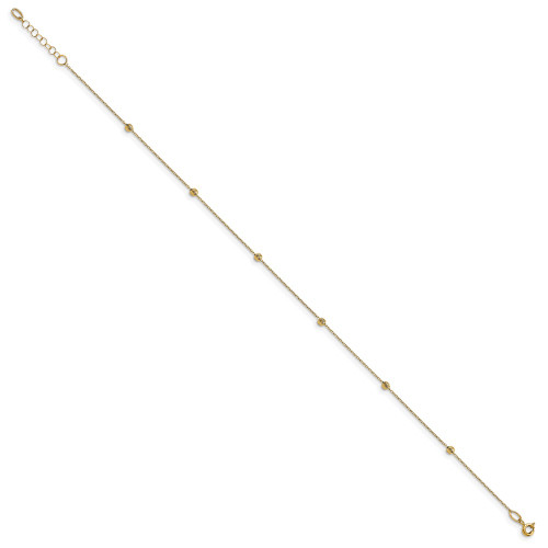 Image of 10"+1" 14K Yellow Gold Polished Textured Bead Stations Anklet