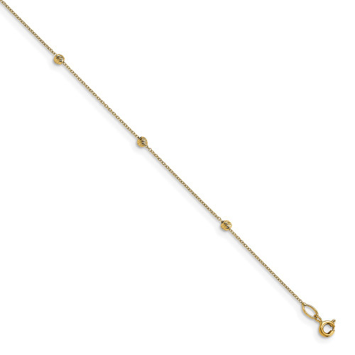 Image of 10"+1" 14K Yellow Gold Polished Textured Bead Stations Anklet