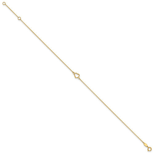 Image of 10"+1" 14K Yellow Gold Textured and Polished Heart Anklet