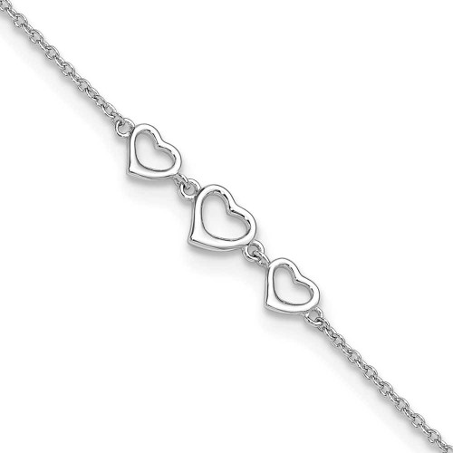 Image of 10"+1" Sterling Silver Three Hearts Anklet