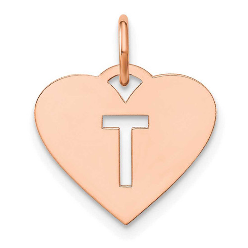 Image of 10K Rose Gold Heart Letter T Initial Charm