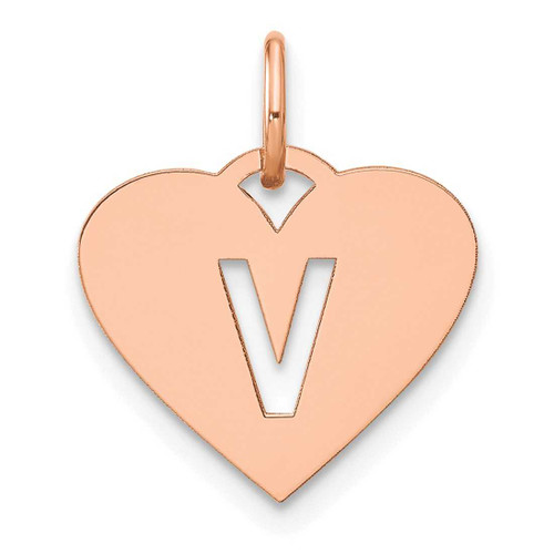 Image of 10K Rose Gold Heart Letter V Initial Charm