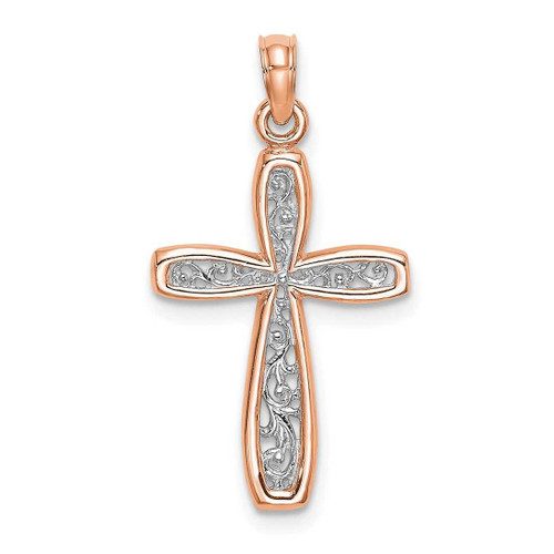 Image of 10K Rose Gold w/ White Rhodium Filigree Center Border Cross Pendant