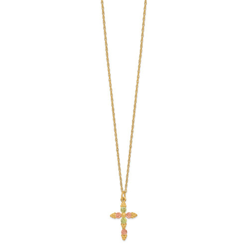 10k Tri-Color Black Hills Gold Cross Necklace 10BH704-18