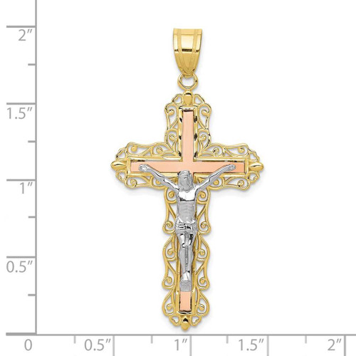 Image of 10K Tri-color Gold Diamond-cut Crucifix Pendant 10D3646