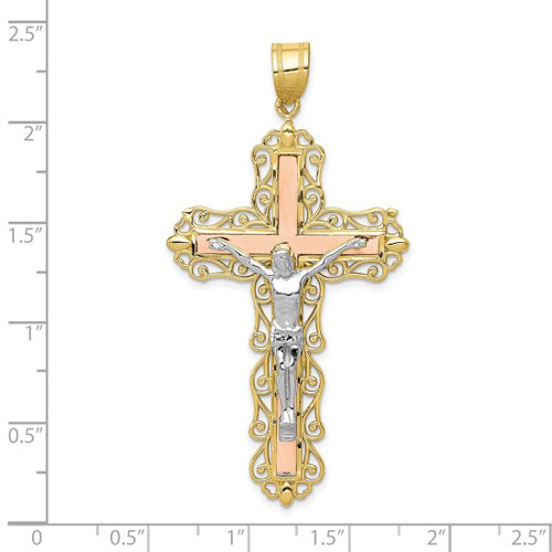 Image of 10K Tri-color Gold Diamond-cut Crucifix Pendant 10D3647