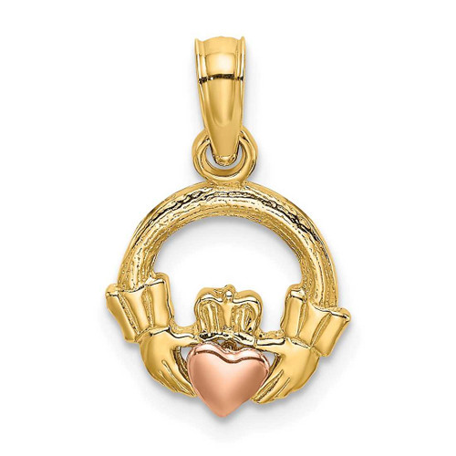 Image of 10K Two-tone Gold Claddagh w/ Heart Pendant