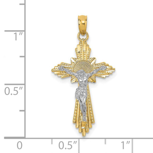 Image of 10K Two-tone Gold Diamond-cut Crucifix Pendant 10K9674
