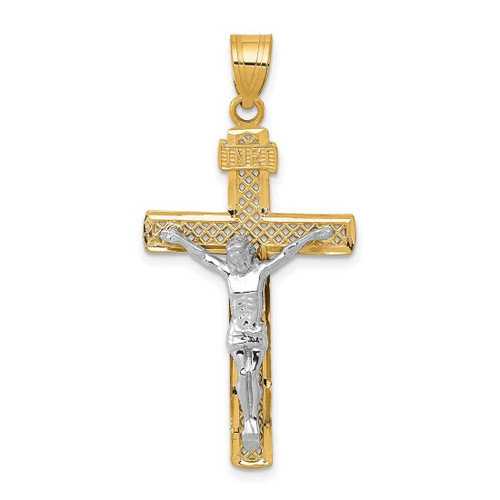 Image of 10K Two-tone Gold Diamond-cut Large Block Lattice Cross w/Crucifix Pendant