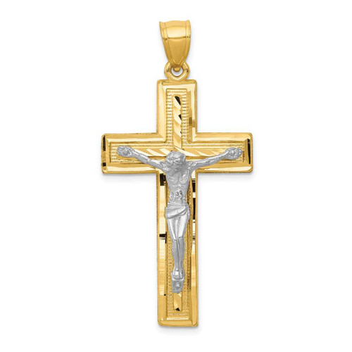 Image of 10K Two-tone Gold Diamond-cut Latin Crucifix Pendant