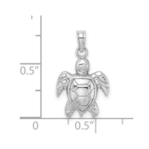 Image of 10K White Gold 2-D Textured Sea Turtle Pendant