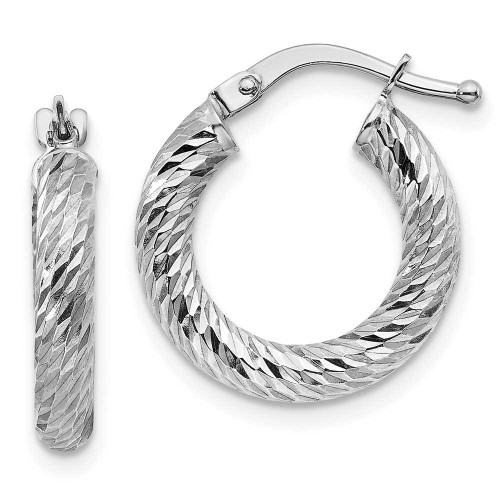 Image of 17.35mm 10k White Gold 3x10 Shiny-Cut Round Hoop Earrings