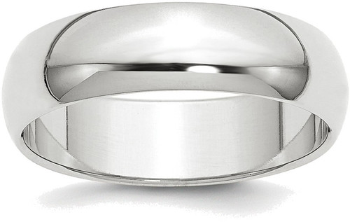 10K White Gold 6mm Half Round Band Ring