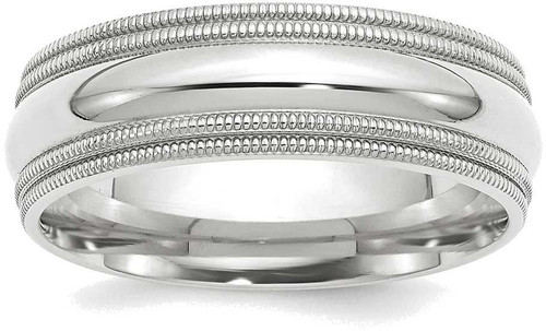 Image of 10K White Gold 7mm Double Milgrain Comfort Fit Band Ring